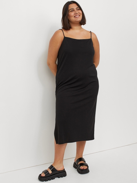 

H&M+ Women Black Solid Slit-Detail Dress