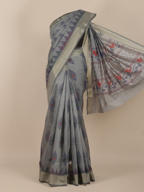 

Pothys Grey & Red Ethnic Motifs Zari Saree