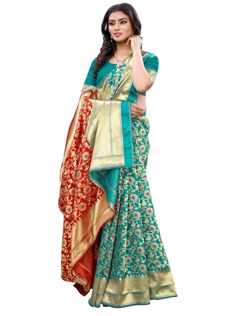 

KALINI Red & Blue Woven Design Banarasi Saree