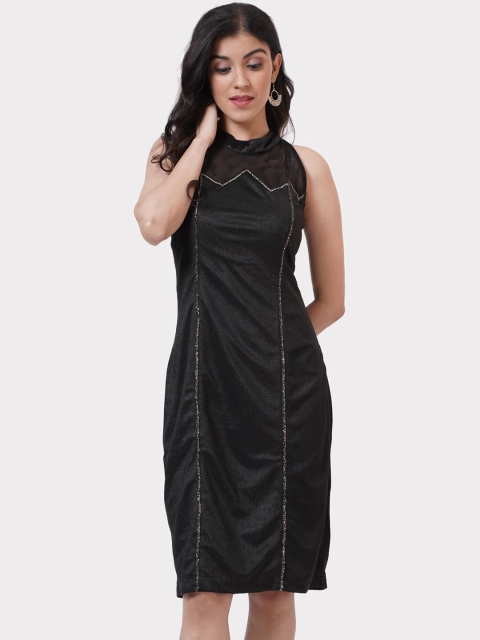 

SHECZZAR Black Sheath Embellished Sleeveless Dress