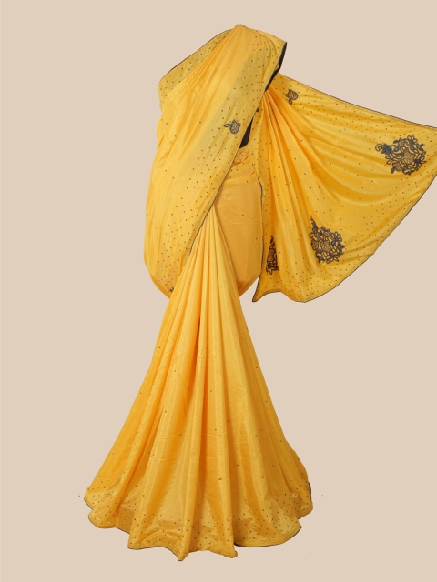 

Pothys Yellow Beads and Stones Art Silk Heavy Work Saree