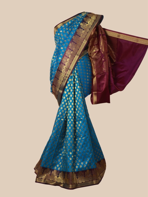 

Pothys Blue & Purple Ethnic Motifs Zari Satin Banarasi Saree