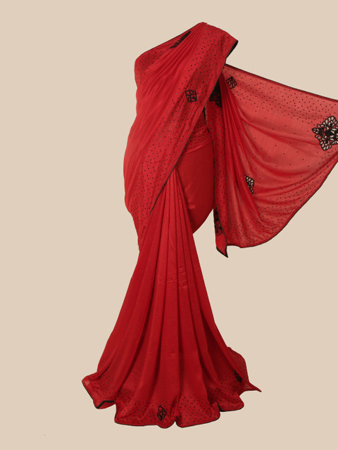 

Pothys Red Beads and Stones Art Silk Heavy Work Saree