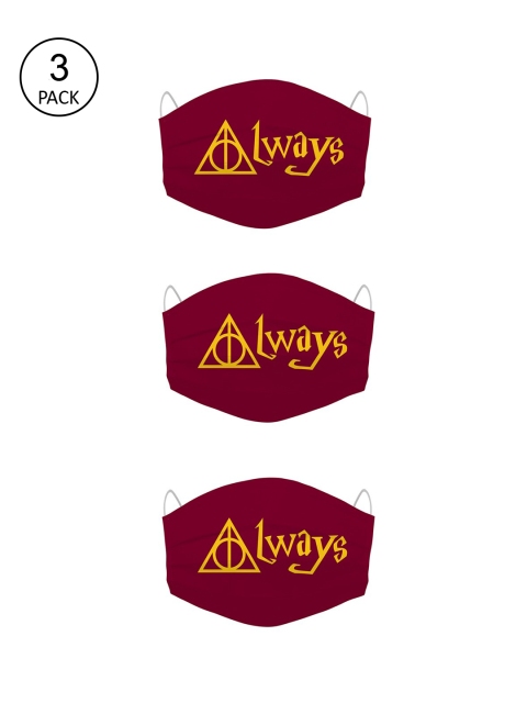 

Bigsmall Unisex Pack Of 3 Maroon & Yellow Printed 4-Ply Cotton Cloth Masks