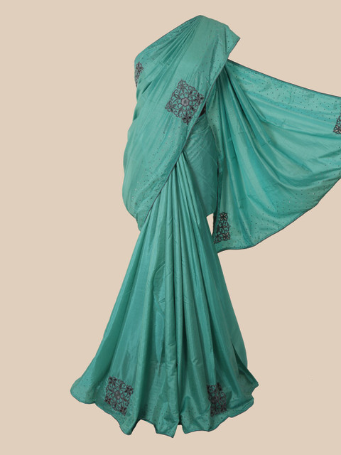 

Pothys Green & Grey Embellished Beads and Stones Art Silk Heavy Work Saree