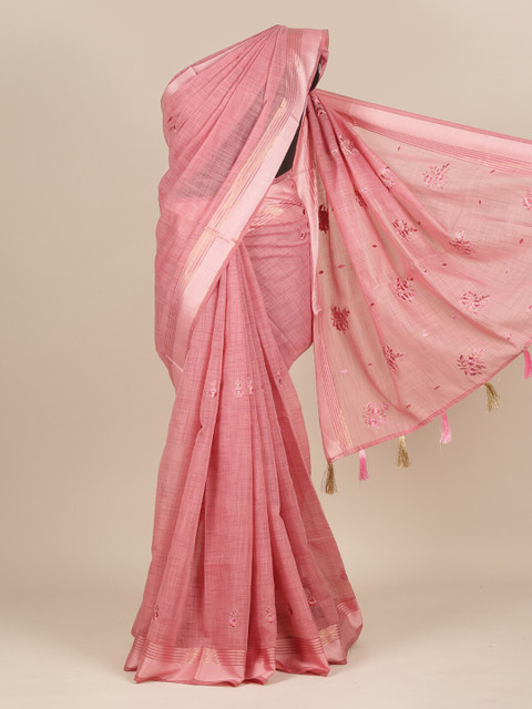 

Pothys Pink Checked Embroidered Pure Cotton Saree