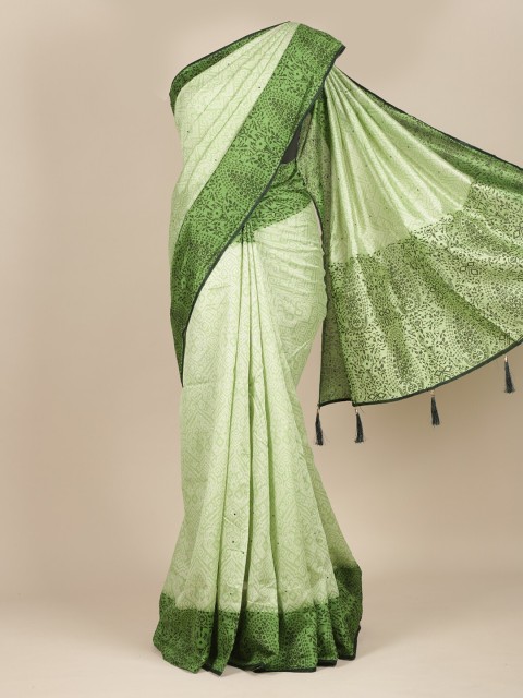 

Pothys Green & Off White Ethnic Motifs Saree
