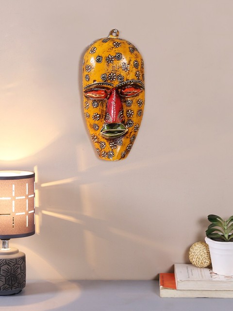 

Aapno Rajasthan Yellow & Red Wooden Hand-Painted Tribal Mask