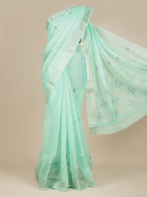 

Pothys Sea Green & Silver-Toned Floral Pure Cotton Saree