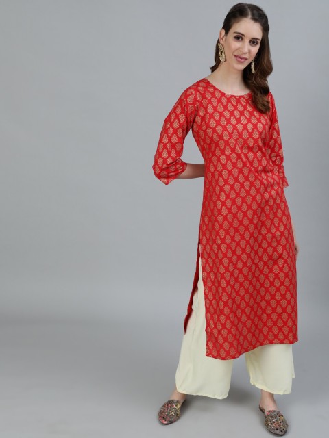 

AASI - HOUSE OF NAYO Women Red Ethnic Motifs Straight Kurta