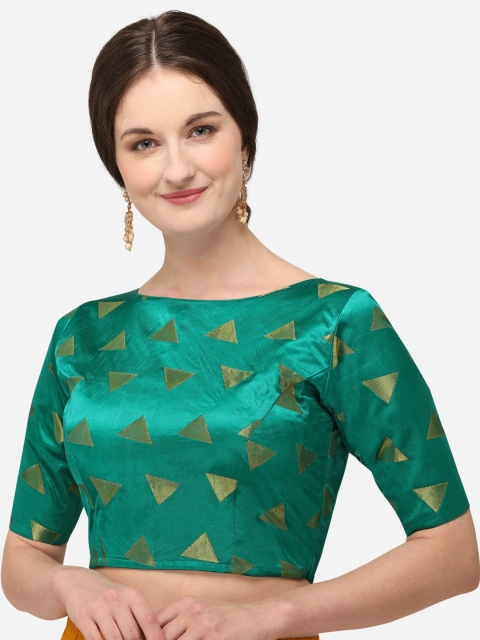 

Fab Dadu Women Green Woven-Design Silk Blouse