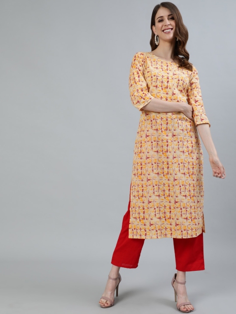 

AASI - HOUSE OF NAYO Women Red & Yellow Printed Kurta