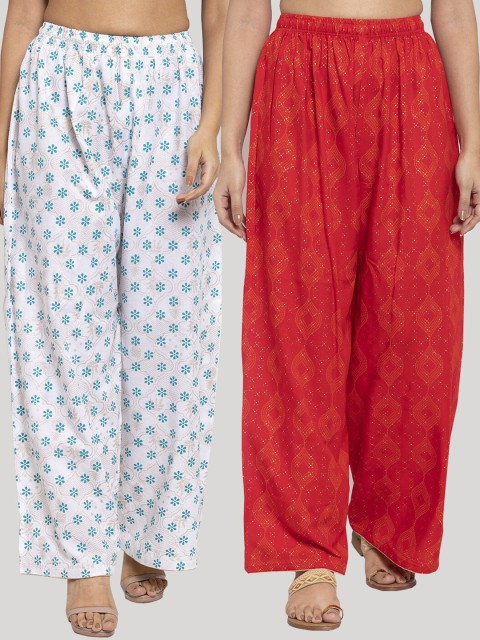 

Clora Creation Women Red & White 2 Printed Knitted Ethnic Palazzos