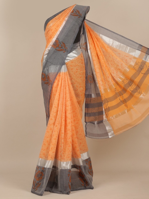 

Pothys Orange & Grey Floral Zari Saree