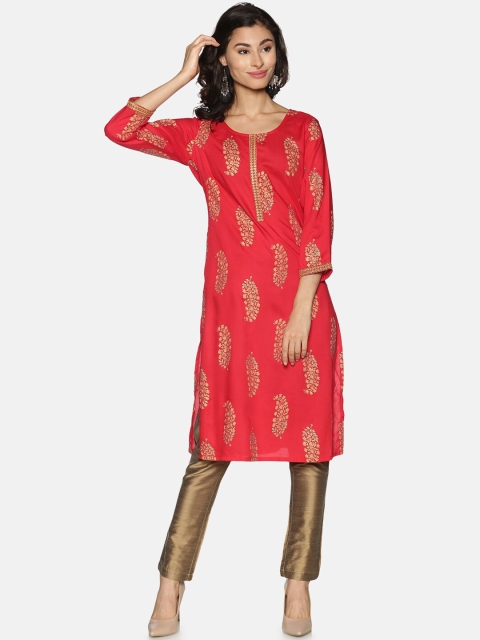 

Saffron Threads Women Red Ethnic Motifs Printed Kurti with Trousers