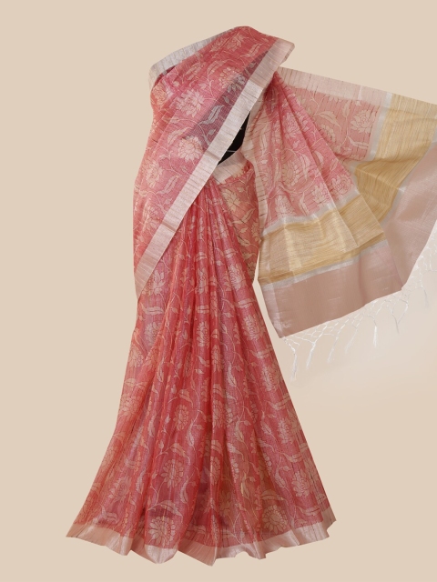 

Pothys Women Pink & Cream Printed Pink Tissue Saree