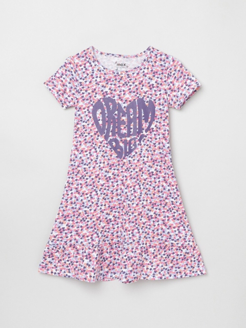 

max Girls Cream-Coloured & Purple Printed Nightdress