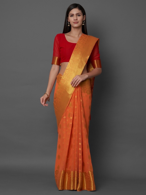 

Mitera Orange & Gold-Toned Woven Design Saree
