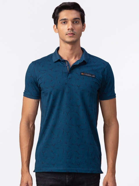 

SPYKAR Men Teal Blue Printed Polo Collar Slim Fit T-shirt