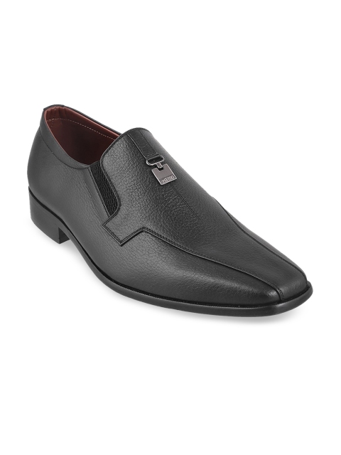 

DAVINCHI Men Black Solid Leather Formal Slip-Ons