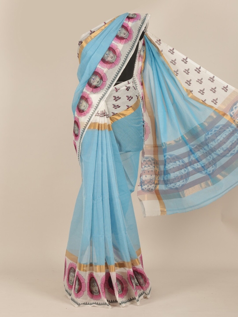 

Pothys Blue & White Ethnic Motifs Zari Saree