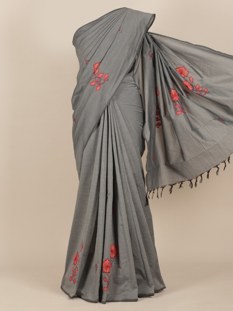 

Pothys Grey & Red Floral Embroidered Saree