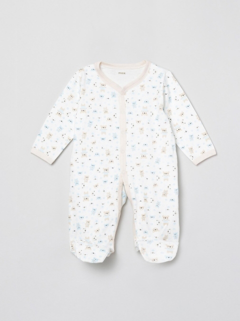 

max Infant Boys White & Blue Printed Cotton Sleepsuit