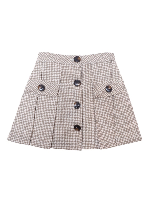 

Daffodils GIRLS WEAR Girls Beige & White Checked Knee-Length A-Line Skirt