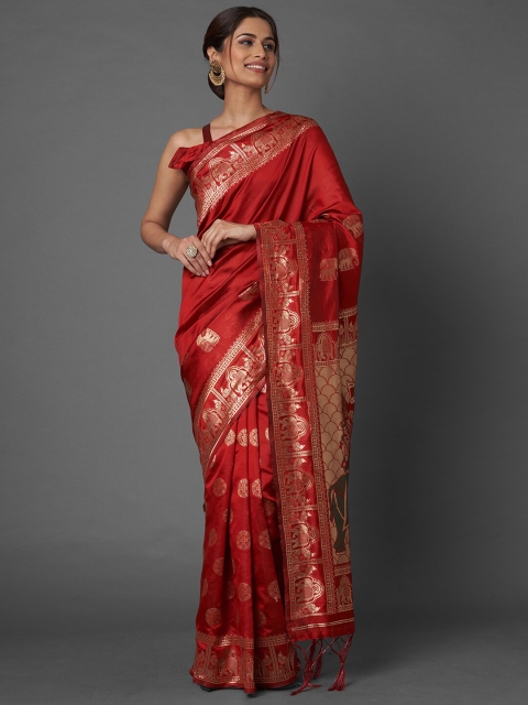

Mitera Maroon Woven Design Zari Silk Blend Banarasi Saree