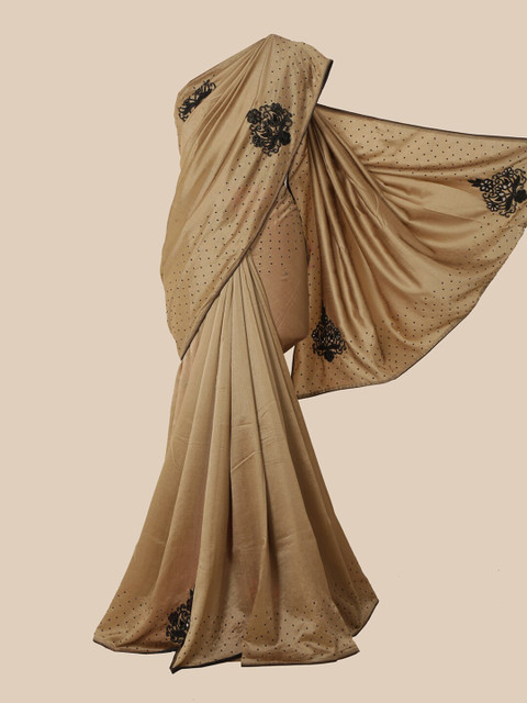 

Pothys Tan & Black Floral Beads and Stones Art Silk Saree