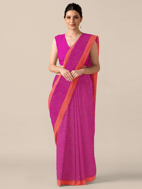 

Taneira Pink & Orange Woven Design Pure Cotton Saree