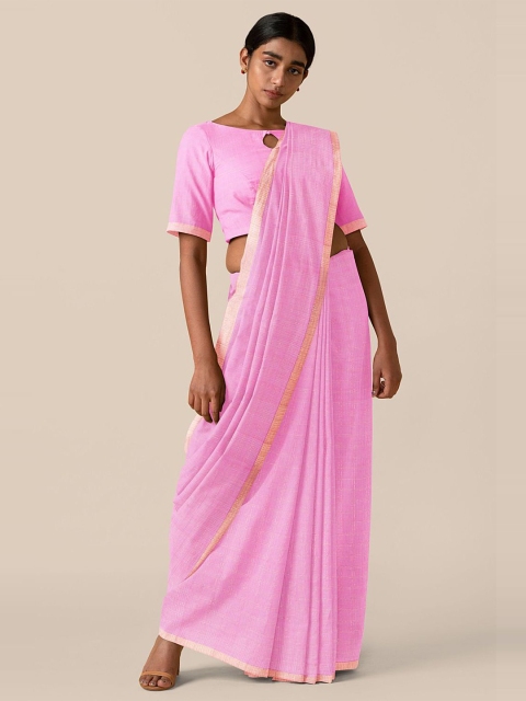

Taneira Pink Zari Pure Cotton Taant Saree
