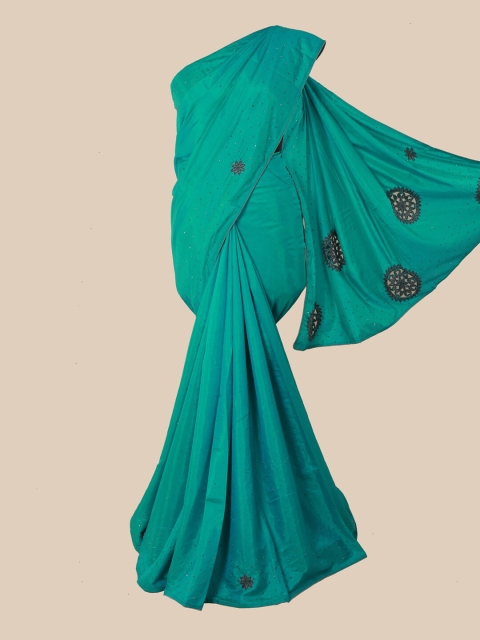 

Pothys Turquoise Blue Embellished Beads and Stones Art Silk Saree