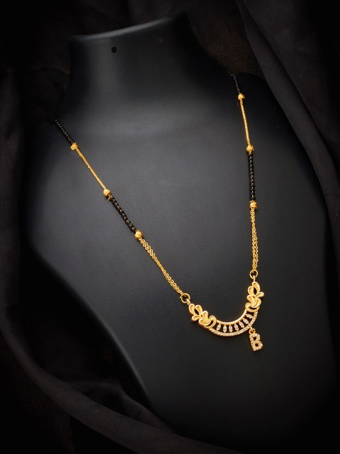 

aadita Gold-Plated Black & White Stone-Studded Alphabet Initials Letter B Mangalsutra
