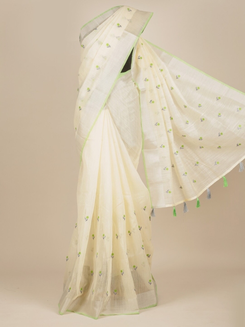 

Pothys Cream & Green Floral Zari Pure Cotton Saree