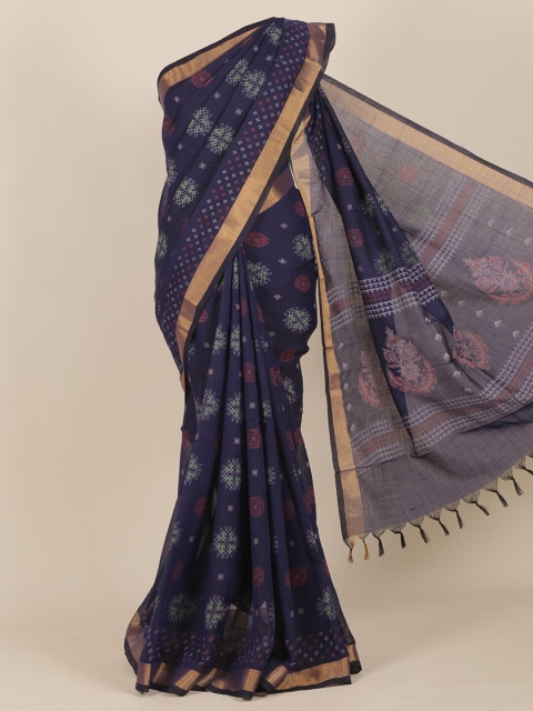 

Pothys Navy Blue & White Ethnic Motifs Saree