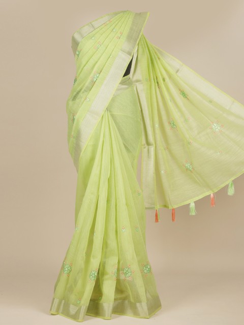 

Pothys Green Floral Embroidered Pure Cotton Saree