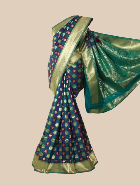 

Pothys Green & Gold-Toned Zari Satin Saree