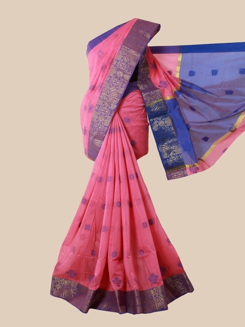 

Pothys Pink & Blue Ethnic Motifs Zari Saree