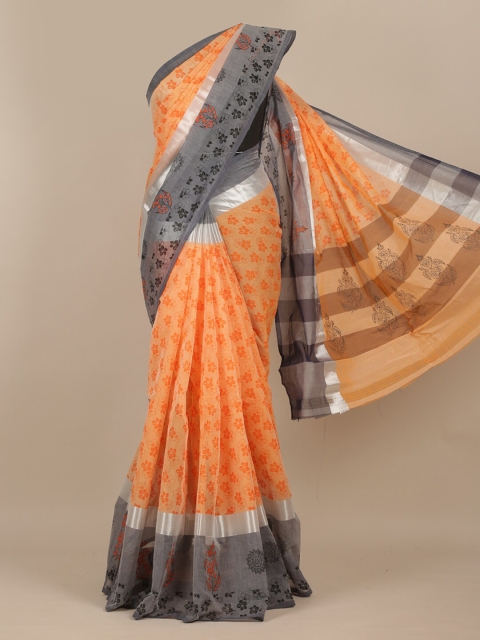 

Pothys Orange & Grey Floral Zari Saree