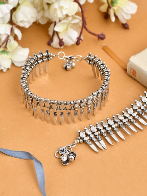 

Silvermerc Designs Set Of 2 Oxidised Silver-Plated Bridal Afghan Anklets