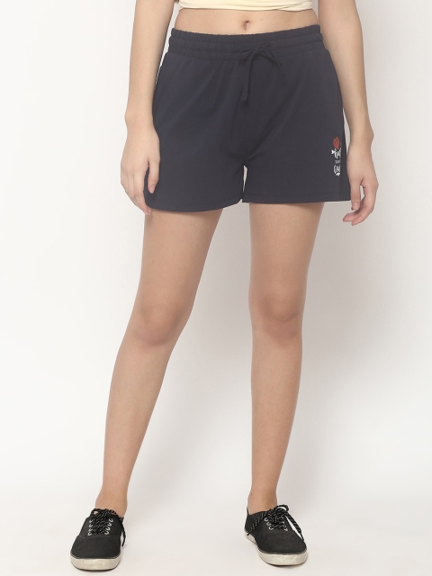 

V2 Value & Variety Women Navy Blue Typography Printed Mid-Rise Regular Shorts