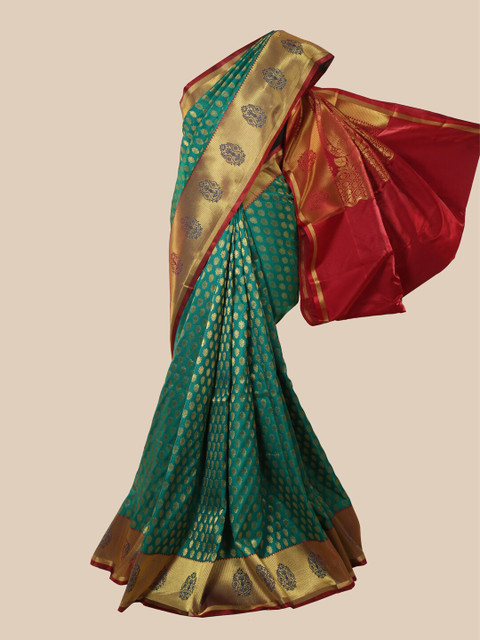 

Pothys Green Ethnic Motifs Zari Satin Banarasi Saree