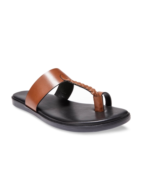 

dmodot Men Brown Leather Comfort Sandals