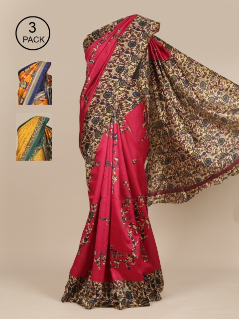 

Pothys Pack of 3 Jute Silk Sarees, Magenta