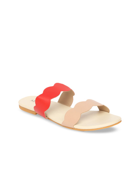 

STALK Women Red Colourblocked Open Toe Flats