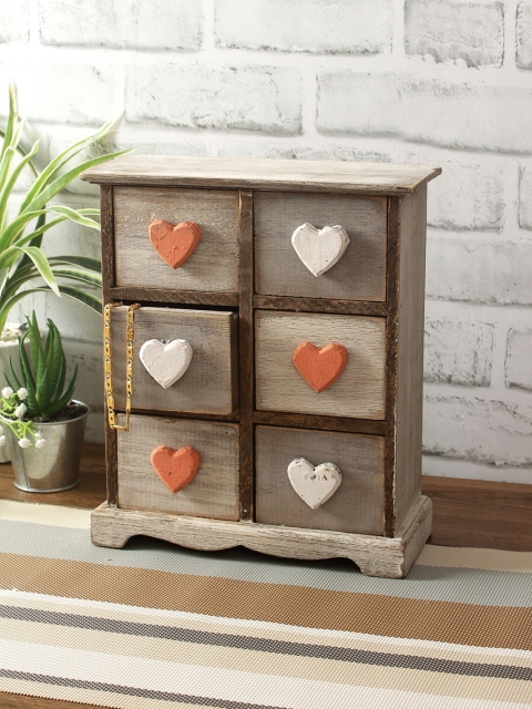 

Aapno Rajasthan Grey Table Top Knick Knack Drawer with Heart Handles