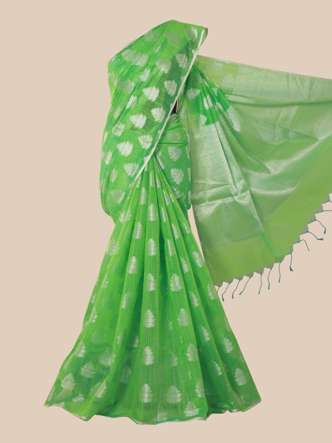 

Pothys Green & Silver-Toned Ethnic Motifs Zari Saree