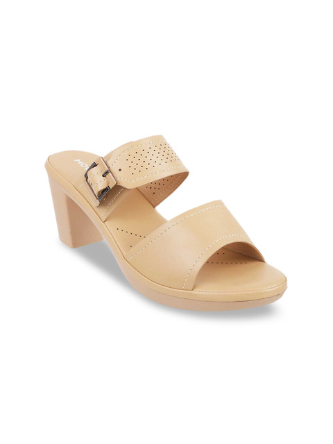 

Mochi Beige Block Sandals with Laser Cuts