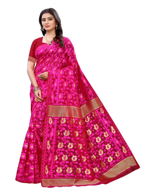 

KALINI Pink & Maroon Paisley Jamdani Saree